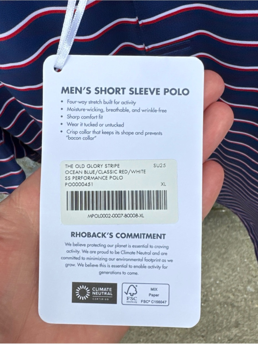 Rhoback Old Glory Polo Men's S/S Performance Size XL Golf New - Picture 4 of 5